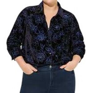 Torrid Madison Velvet Burnout‎ Floral Button-Up Navy Blue Shirt Size 3X